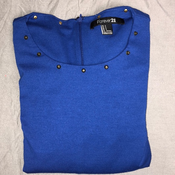 Blue Studded Forever 21 Peplum Top Small - Picture 3 of 8